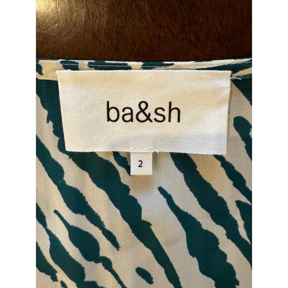 Ba&sh Dress Women 2 Green Ivory‎ Vuzy Abstract Print V Neck Button Down Mini - Picture 9 of 11